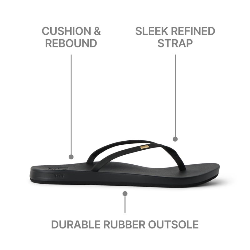 Reef Cushion Slim Womens Flip Flop, Super Lightweight, Ultra Soft Cushion Footbed, Black, 7 - Image 5